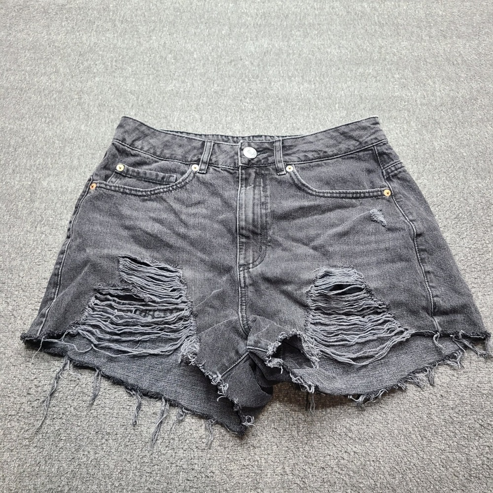 Garage Denim Festival Shorts Women 7/28 Black Excellent Distressed High Rise